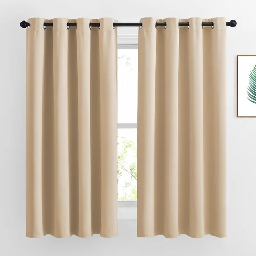 NICETOWN - Cortinas para oscurecer habitaciones, de microfibra, con aislamiento térmico y ojales, privacidad asegurada (juego de 2, 52 x 63 Biscotti