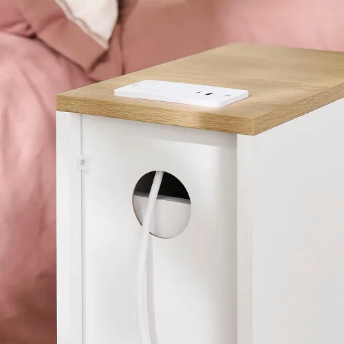 Miniatura 9 de SoBuy Mesita de noche estrecha con estación de carga, mesita de noche delgada con cajones, puertos USB y tipo C para dormitorio y sala de estar