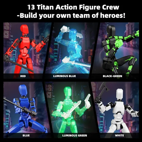 Miniatura 3 de Juego luminoso de 13 figuras de acción, 6 figuras de acción de robot Titan 13, juguetes impresos en 3D articulados, para entusiastas del modelado