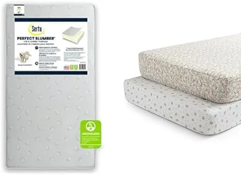 Delta Children Serta Perfect Slumber - Sábana bajera ajustable de doble cara con núcleo de fibra reciclada para cuna y niños pequeños (paquete de 2