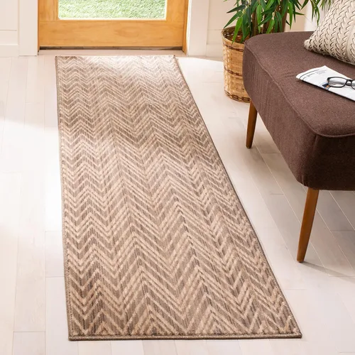 SAFAVIEH Infinity Collection INF588V - Alfombra de pasillo, 2 x 8 pies, color gris pardo y beige, no desprende pelusa y de fácil cuidado, ideal para