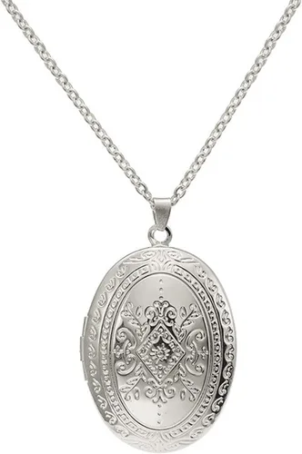 Fuqimanman2020 Collar con dije de medallón de flores grabadas vintage, collar ovalado con medallón de corazón con foto, colgante de recuerdo
