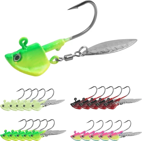 Miniatura 13 de Jig Heads anzuelos de pesca, 10 piezas de Walleye Jigs Spinner Baits Underspin Jig Heads con hoja de sauce colorido pintado resplandor plantillas
