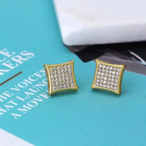 Miniatura 3 de LuReen Oro Plata 0.433 in cuadrado CZ Stud pendiente de Mens Boy aretes para hombre
