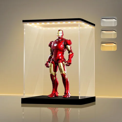 Miniatura 14 de LANSCOERY Vitrina de acrílico con luz LED ajustable amarilla/blanca/cálida, caja transparente de protección UV, vitrina a prueba de polvo