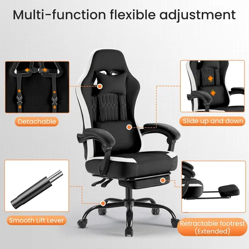 Miniatura 8 de NEWBULIG Silla de escritorio para videojuegos, silla de oficina de respaldo alto con reposapiés y reposacabezas, cómodo soporte lumbar ergonómico