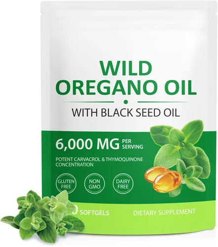 Aceite de orégano con aceite de semilla negra – 120 cápsulas blandas – Suplemento de orégano 2 en 1 para la salud inmunológica, retiene carvacrol y