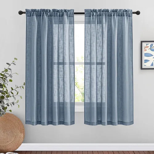 Miniatura 27 de NICETOWN Cortinas traslúcidas cortas para dormitorio, 45 pulgadas de largo, con textura de lino, cortinas semitransparentes de gasa que mantienen