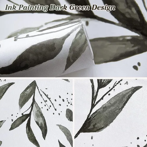 Miniatura 6 de Erfoni Papel Tapiz Verde y Blanco Despegar y Pegar Papel Tapiz de Contacto Floral para Dormitorio 17.7 pulgadas x 78.7 pulgadas Papel Tapiz
