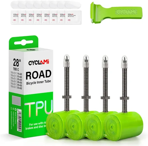 Miniatura 12 de 1/4-Pack TPU Inner Tubes 700x18-32c 700c Inner Tubes with Removable Core Ultralight 38g 45/60/80mm Metal Presta Valve