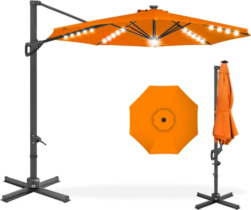 Miniatura 24 de Best Choice Products Sombrilla Solar LED Voladiza de 10 pies para Patio, Rotación de 360 Grados, Sombrilla Colgante Descentrada de Mercado para Gris