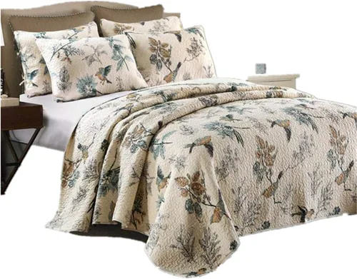 Miniatura 4 de Juego de colcha de algodón de porcelana azul y blanco tamaño Queen de 3 piezas, juego de ropa de cama floral estilo chino