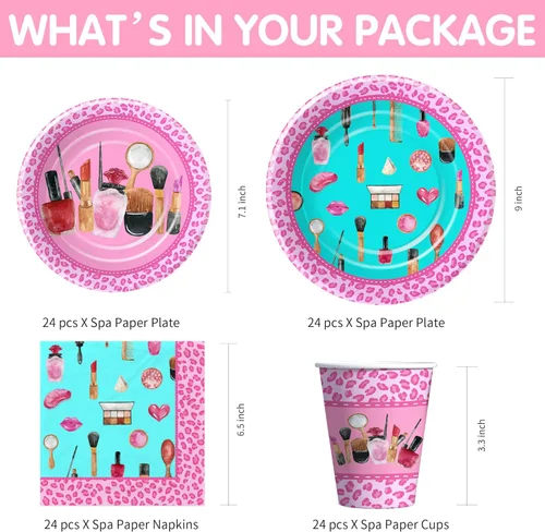 Miniatura 2 de Suministros de fiesta de cumpleaños de spa para niñas, decoración de fiesta de maquillaje para el día de spa, vajilla, plato de papel, taza