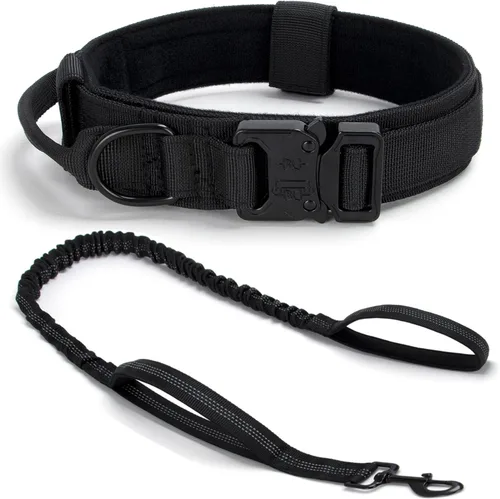 Miniatura 14 de Collar táctico para perro, collar ajustable de nailon para entrenamiento militar con mango de control y hebilla metálica de liberación rápida pesada