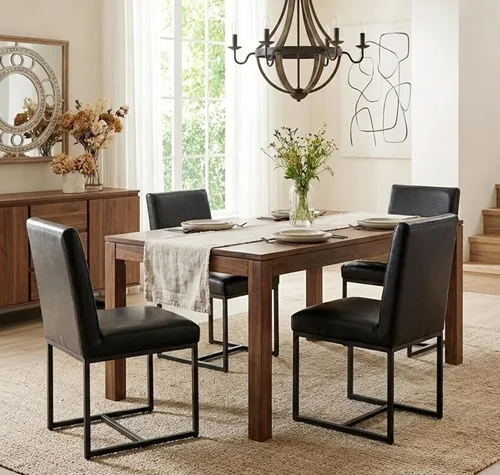 Miniatura 7 de VESCASA Sillas de comedor tapizadas de piel sintética con marco de metal negro, silla de cocina acolchada moderna de mediados de siglo
