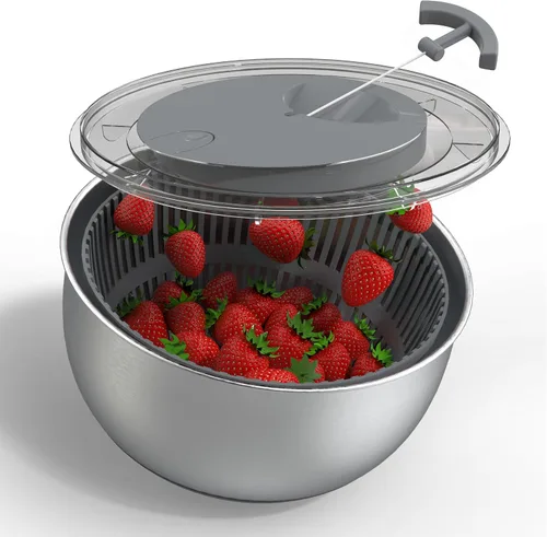 Miniatura 9 de COOK WITH COLOR Lavadora de lechugas y secadora de verduras para una fácil preparación de ensaladas, base antideslizante con mango de tracción, Gris