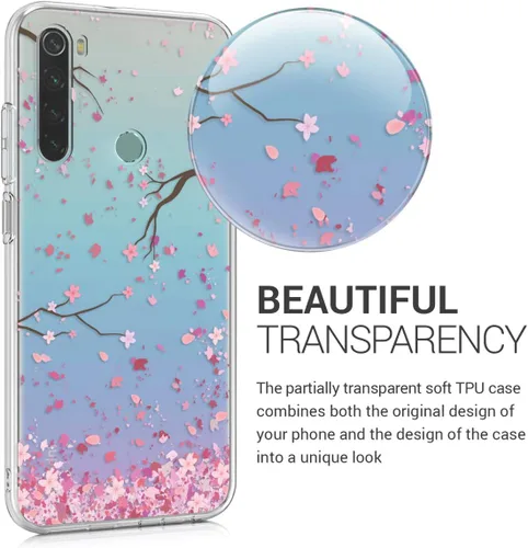 Miniatura 3 de kwmobile Funda transparente compatible con Xiaomi Redmi Note 8 (2019/2021) - Funda de teléfono de TPU suave - Flores de cerezo rosa/marrón