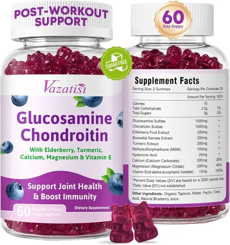 Paquete de 2 gomitas de glucosamina y condroitina, glucosamina condroitina con MSM, saúco, cúrcuma, suplemento de apoyo articular para adultos,