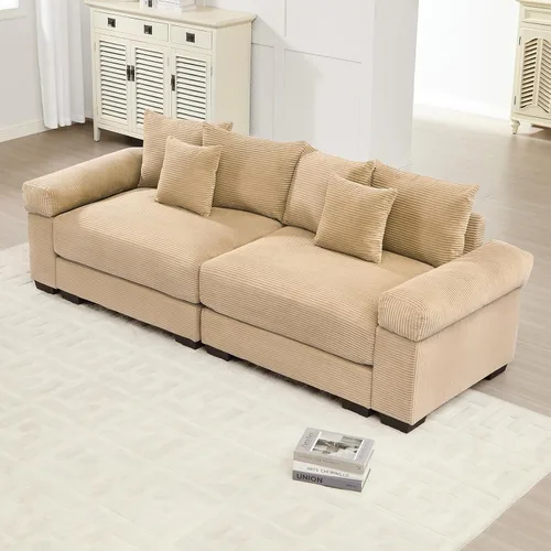 Miniatura 44 de Sofá modular de gran tamaño de 117.3 pulgadas, sofás modulares grandes de pana para sala de estar, sofás de 3 plazas, moderno juego de sofá de Blanco