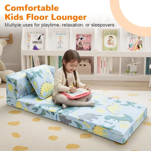 Miniatura 3 de MeMoreCool Glow Dinosaur - Sofá cama de tres pliegues para niños, colchón y silla de futón plegable, sofá convertible para sala de juegos Cielo Dino