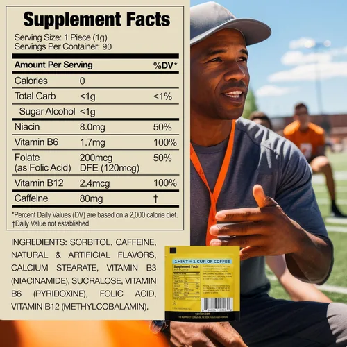Miniatura 3 de Viter Energy Mentas de Cafeína 80mg de Fuerza Extra - 90 Piezas Cafeinadas con Vitaminas B. Menta Vegana Sin Azúcar. Potenciador de Enfoque