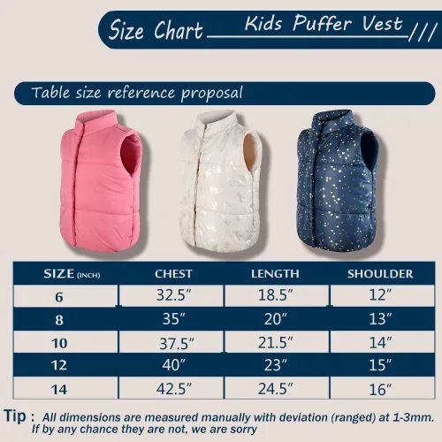 Miniatura 7 de SNOW DREAMS Chaleco acolchado para niñas, chaquetas ligeras sin mangas con capucha para invierno y otoño, abrigo acolchado