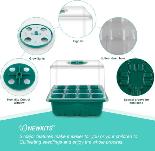 Miniatura 5 de Bandeja de inicio de semillas con luz de crecimiento, kit de inicio de semillas, bandejas de inicio de germinación de plantas con cúpula de humedad