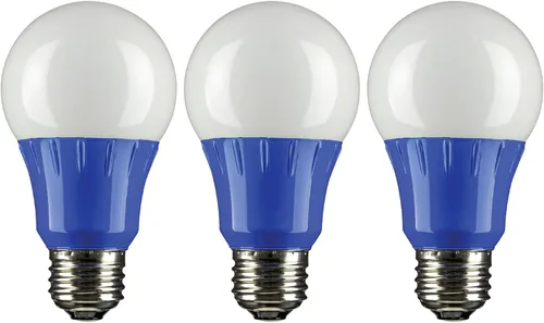 Sunlite 40450 - Foco de luz LED de color A19, 3 W (equivalente a 25 W), base mediana E26, no regulable, certificación UL, decoración de fiestas, Azul
