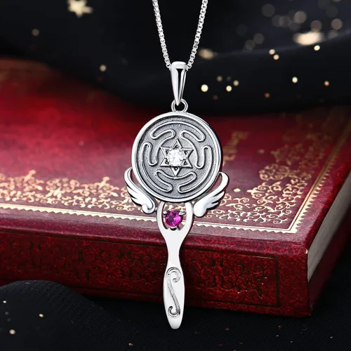 Miniatura 3 de FJ Wheel of Hecate Necklace S925 Silver Wiccan Pagan Goddess Necklace Literary Jewelry