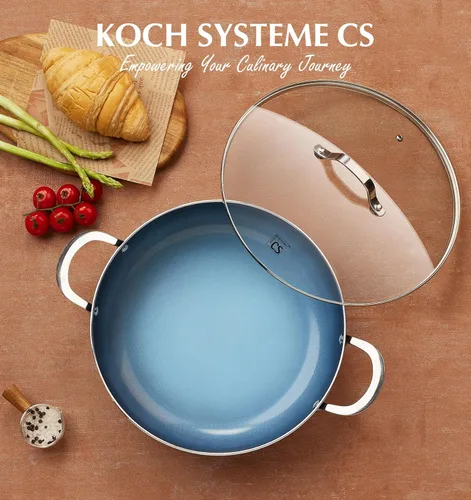 Miniatura 8 de KOCH SYSTEME CS Sartén para Saltear de 12 Pulgadas, Sartén Profunda para Freír de 5.5 Cuartos, Sartén para Saltear Antiadherente de Cerámica Libre