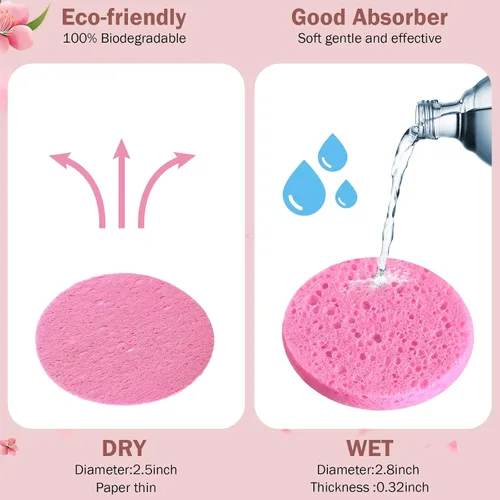 Miniatura 2 de 300 esponjas faciales comprimidas, esponjas faciales naturales para limpieza, almohadillas exfoliantes faciales desechables para esteticistas (rosa)