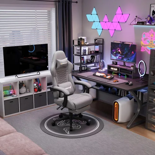 Miniatura 2 de Silla de gamer, sillas ergonómicas de computadora para adultos con reposapiés, silla de oficina de piel sintética con soporte lumbar ajustable