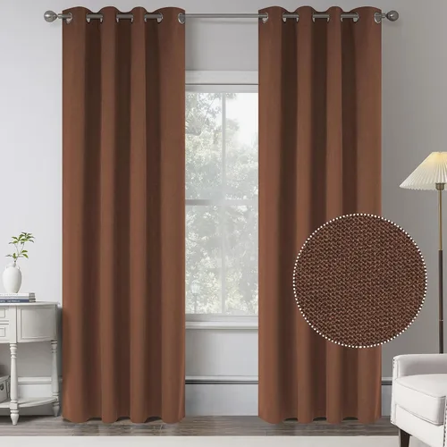 Miniatura 12 de KEQIAOSUOCAI Cortinas de lino 100% opacas de 100 pulgadas de largo, 2 paneles para dormitorio, estilo casa de campo moderna, completamente negro