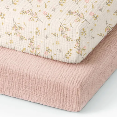 Miniatura 14 de Sábanas orgánicas para cuna de bebé de 33 x 17 pulgadas, 100% algodón de muselina para bebé, niña, niño, funda de colchón ajustable suave compatible