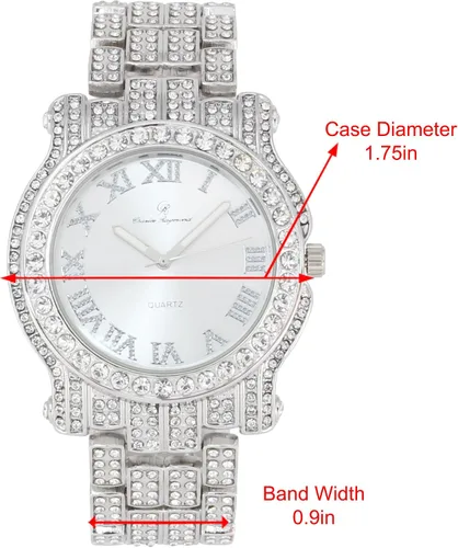 Miniatura 37 de Charles Raymond Bling-ed Out Ultimate Hip Hop Royalty Reloj para hombre con número romano de fácil lectura o indicadores de tiempo de diamantes