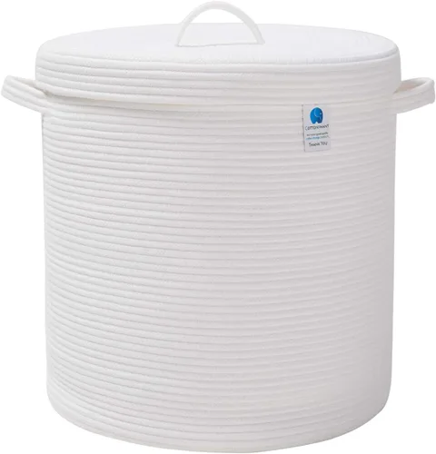 Miniatura 15 de Cesta de almacenamiento extra grande de 16" x 16" x 18" con tapa, cestas de almacenamiento de cuerda de algodón, canasta de lavandería, contenedor