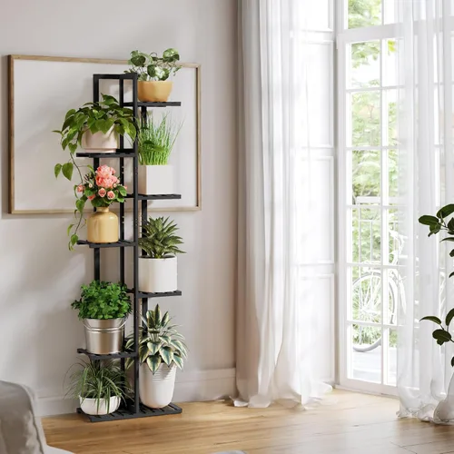Miniatura 3 de ROSSNY Soporte para Plantas de Interior de 55 Pulgadas de Alto, 7 Niveles 8 Macetas Soporte de Bambú para Plantas de Interior, Soporte de Plantas