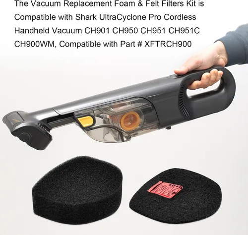 Miniatura 6 de Paquete de 2 filtros de espuma y fieltro de repuesto compatibles con Shark UltraCyclone Pro aspiradora de mano inalámbrica CH901 CH950 CH951 CH951C