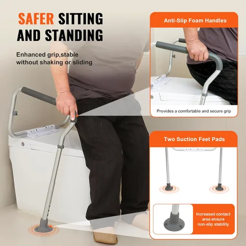 Miniatura 5 de VEVOR - Barra de seguridad para retrete, armazón de seguridad para asiento de baño, ancho y altura ajustables, apto para la mayoría de los retretes