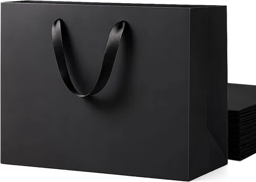 Miniatura 17 de SHIPKEY Paquete de 10 bolsas de regalo pequeñas Bolsa de regalo negra de 6x2.5x8 pulgadas, bolsas de papel para hombres, bolsa de recuerdo
