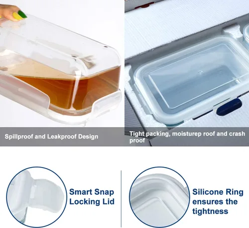 Miniatura 4 de Bayco Paquete de 8 recipientes de vidrio para almacenamiento de alimentos, herméticos con tapas, sin BPA y a prueba de fugas