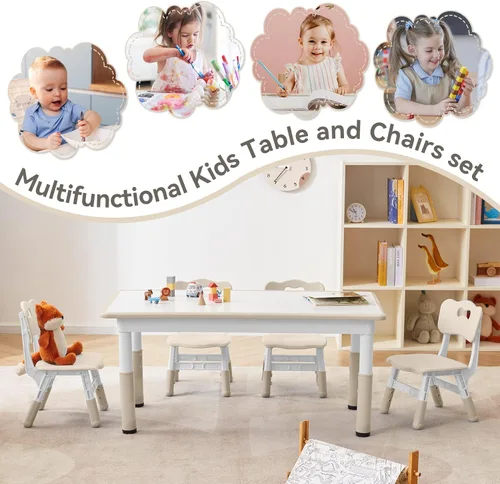 Miniatura 6 de GITAWUSA Juego de mesa y sillas de estudio para niños, mesa y silla ajustable en altura para niños de 3 a 8 años, escritorio con graffiti