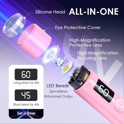 Miniatura 4 de Mini luz UV para uñas, luz UV de mano pequeña portátil rosa para uñas de gel, lámpara de curación flash recargable inalámbrica, lámpara de gel