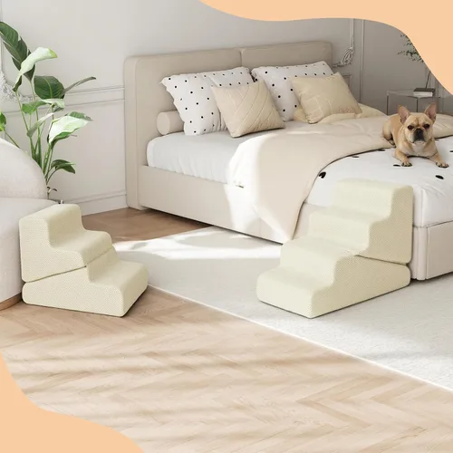 Miniatura 8 de Rampa para perros para cama, escaleras para perros de 16.5 pulgadas de alto para cama alta, escalones para mascotas 2 en 1 para perros pequeños