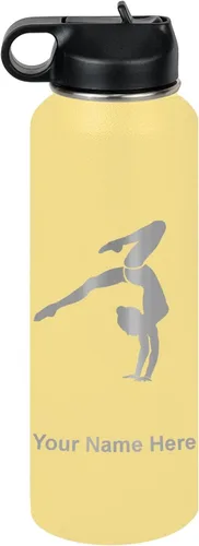 Miniatura 70 de LaserGram Botella de agua personalizada, soporte de mano de gimnasta, acero inoxidable de doble pared aislada al vacío con popote superior, regalo