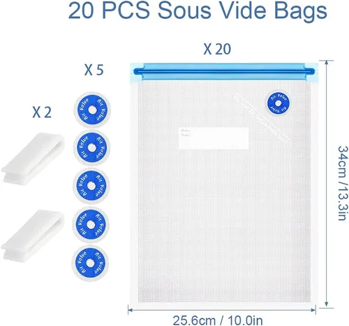 Miniatura 3 de Sous Vide Bolsas reutilizables 27 unidades, bolsa selladora al vacío de alimentos sin BPA, bolsas de almacenamiento de alimentos, bolsas