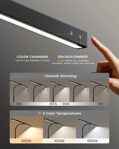 Miniatura 6 de Lámpara de escritorio de cuidado ocular ONLYWIN con abrazadera, barra de luz de escritorio LED para monitores duales, lámpara de mesa de cuello