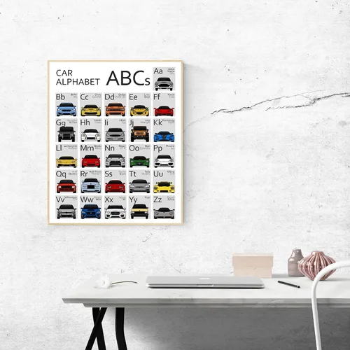 Miniatura 5 de ABC - Póster de automóvil – Impresión hecha a mano de la A a la Z – Impresión satinada de 8 x 10 pulgadas (sin marco) – Regalo para los entusiastas