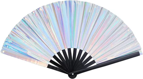 Miniatura 10 de Abanico plegable grande para rave, ventilador chino de Kung Fu Tai Chi para hombres y mujeres, festivales de boda, decoración de fiesta de Negro