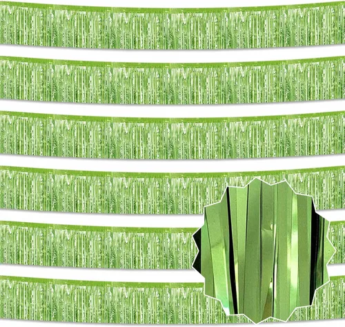 Miniatura 25 de Paquete de 6 guirnaldas de flecos de papel de aluminio negro de 10 pies con serpentinas metálicas de oropel para colgar en la pared, guirnalda